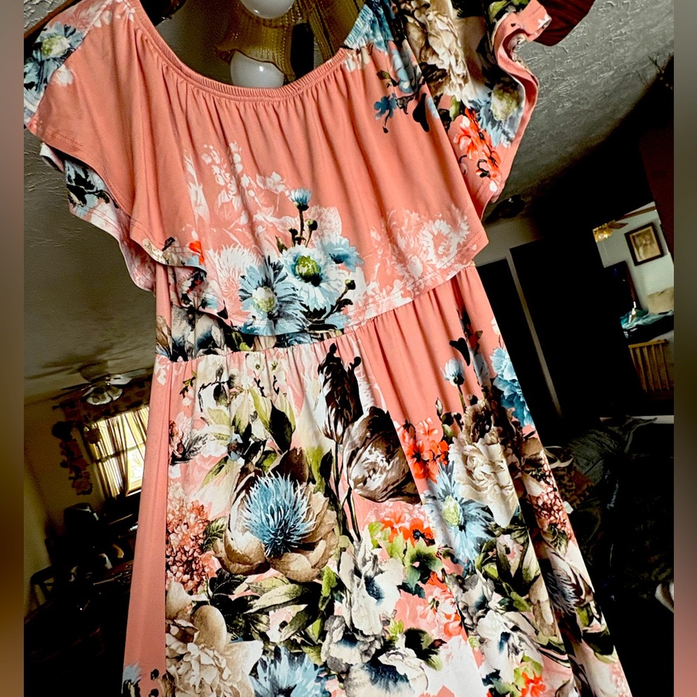 Off shoulder, maxi dress, pink floral